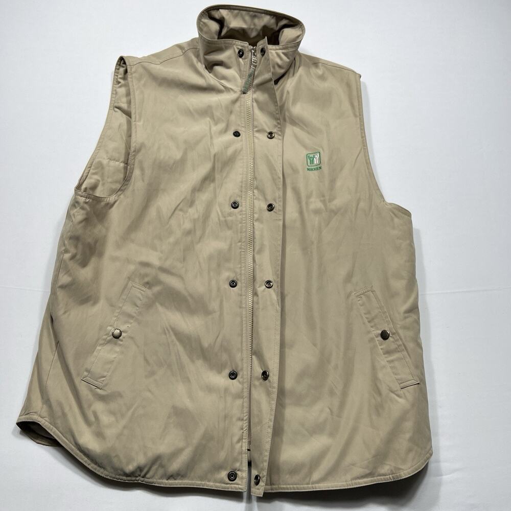 Nikken Vest Men's XL Tan Insulated Zipper Snap Front Logo Lightweight Casual